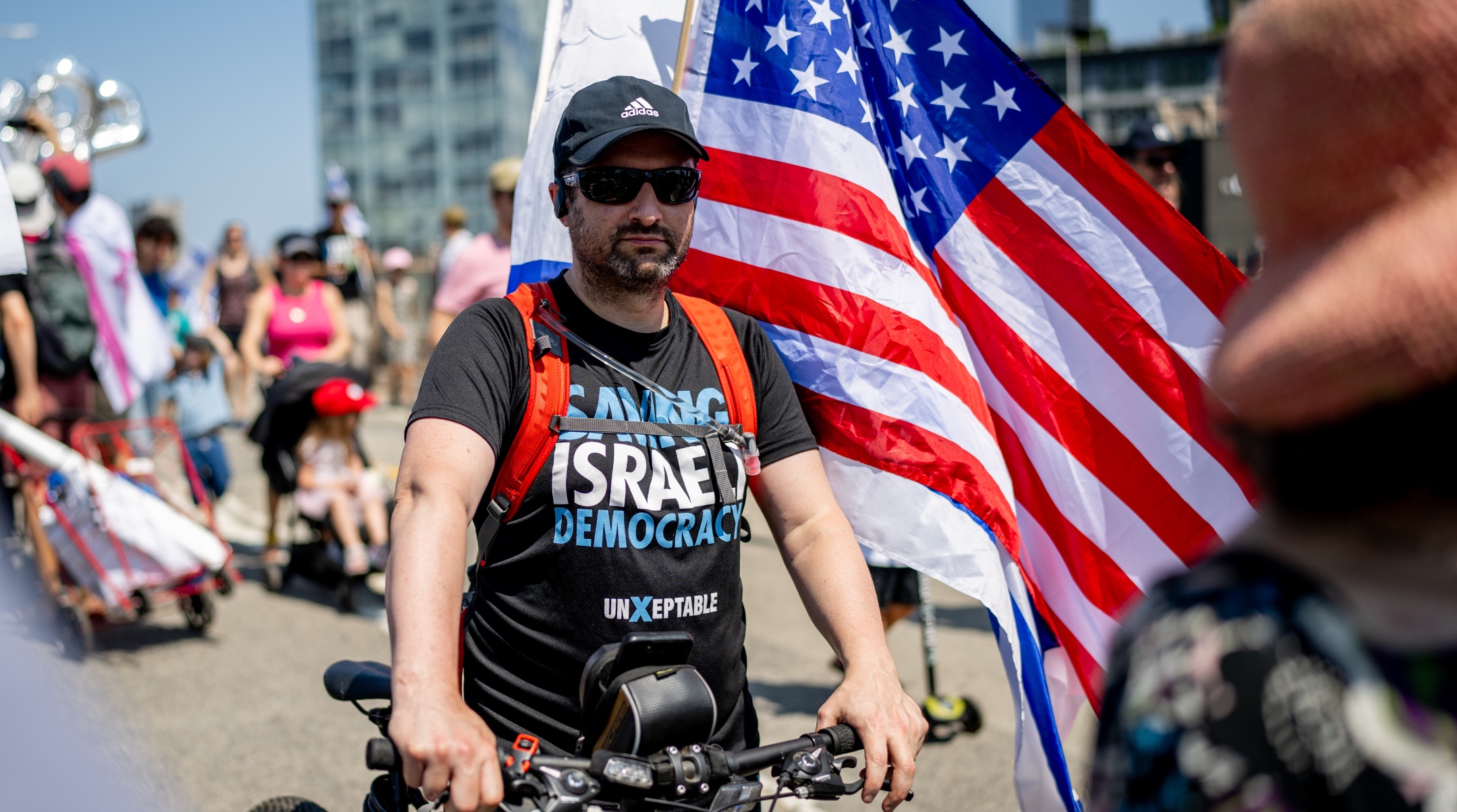 People march across the Brooklyn Bridge in a show of support with protesters in Israel, July 23, 2023. (Roy Rochlin/Getty Images)