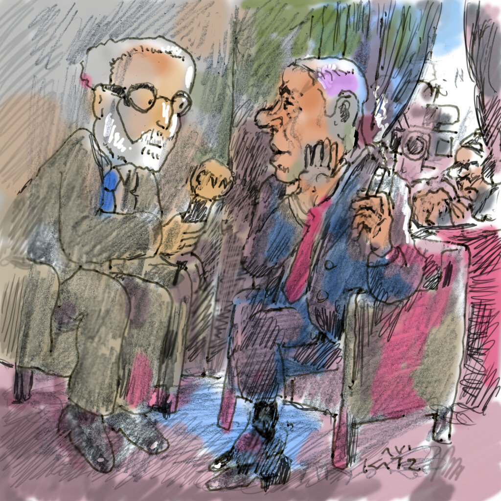 An illustration of Netanyahu's July interview with CNN’s Wolf Blitzer
