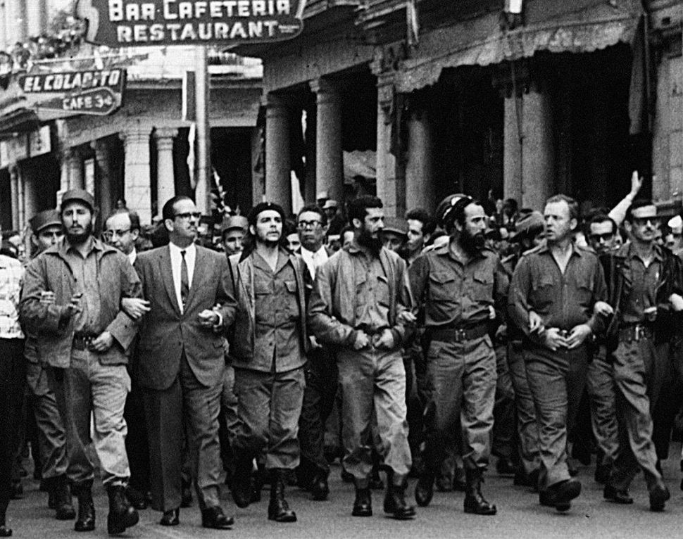 Fidel Castro (far left), Che Guevara (center), and other leading revolutionaries marching through the streets of Havana in protest at the La Coubre explosion, March 5, 1960.