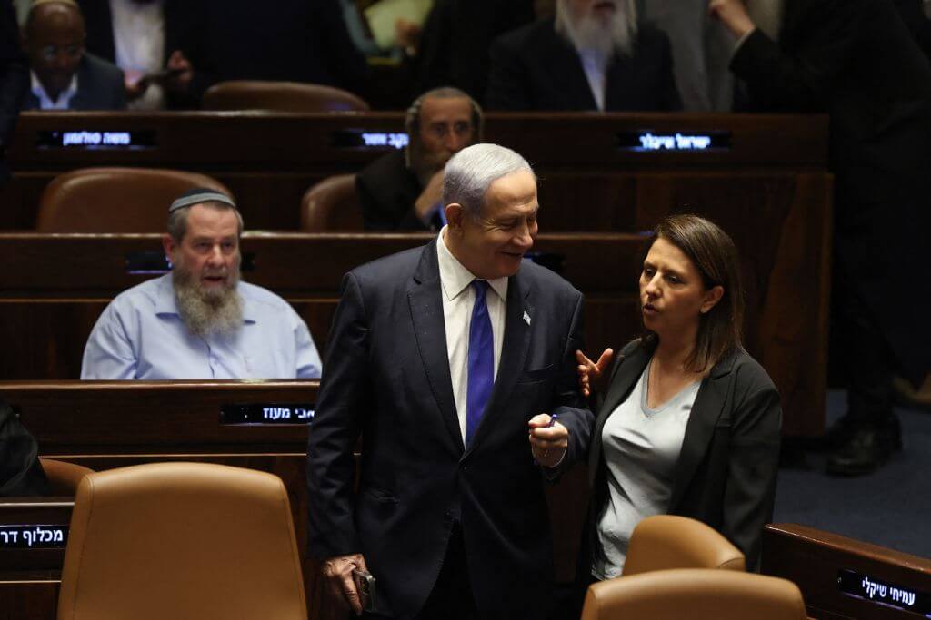 Israel's Prime Minister Benjamin Netanyahu attends a session at the Knesset, Israel's parliament, in Jerusalem on July 24, 2023, amid a months-long wave of protests against the government's planned judicial overhaul.